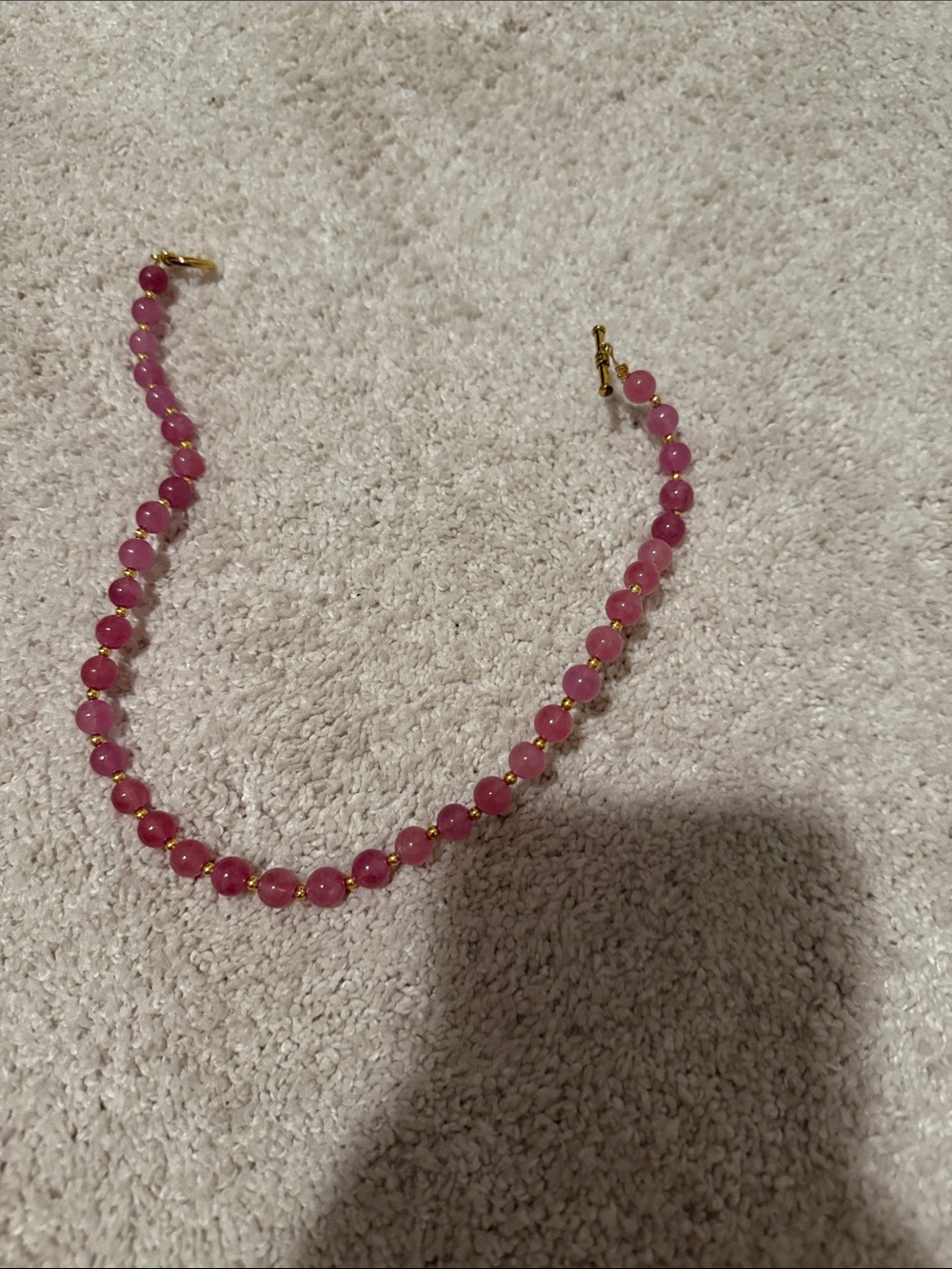HANDMADE Pink Beaded Necklace with Gold Accents - Women Jewelry